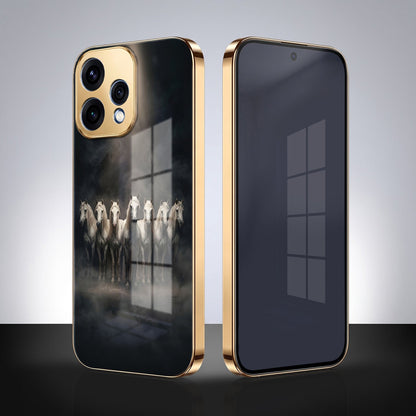 Oppo Reno 15 5G Running Horses Gold Electroplated Glass Phone Back Case