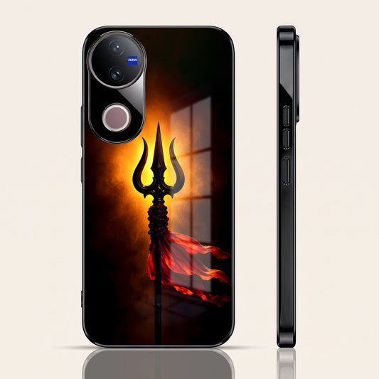 Vivo V50 5G Divine Trishul Black Electroplated Glass Phone Back Case