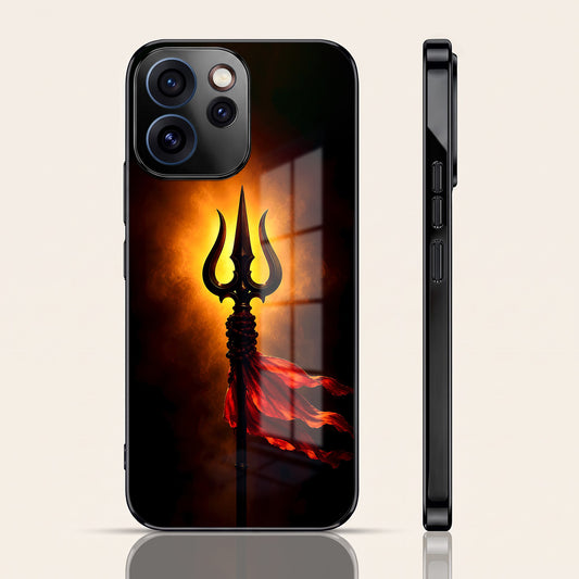 Oppo Reno 15 Pro Mini 5G Divine Trishul Black Electroplated Glass Phone Back Case