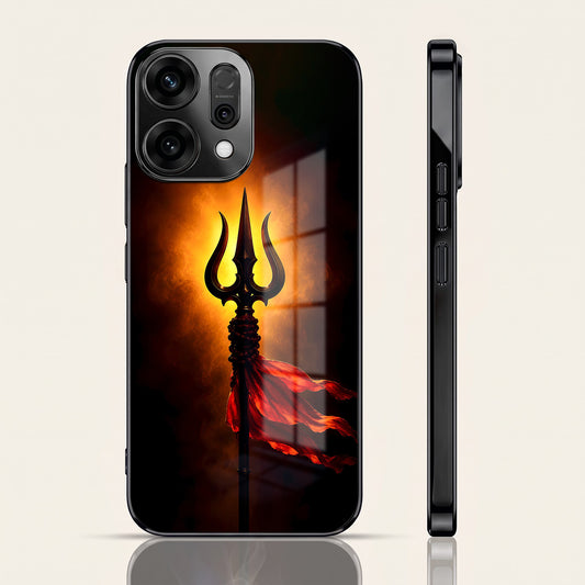 Oppo Reno 14 5G Divine Trishul Black Electroplated Glass Phone Back Case