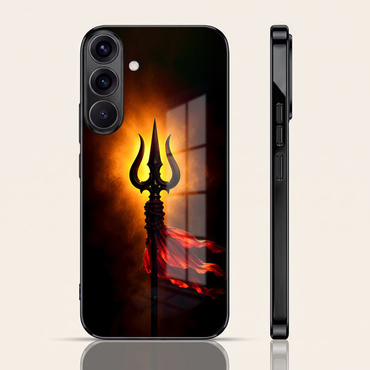 Samsung Galaxy A36 5G Divine Trishul Black Electroplated Glass Phone Back Case