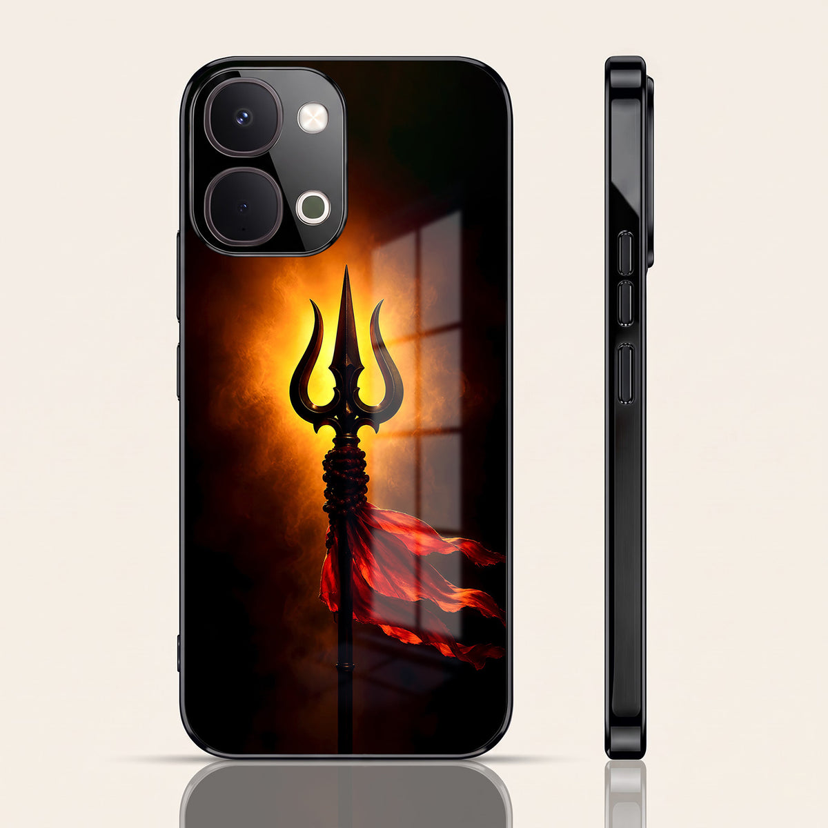 Vivo T5x 5G Divine Trishul Black Electroplated Glass Phone Back Case
