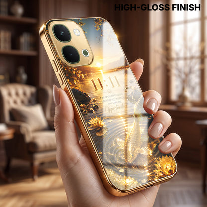 Vivo T5x 5G 11:11 Manifestation Gold Electroplated Glass Phone Back Case