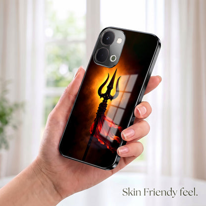Vivo T5x 5G Divine Trishul Black Electroplated Glass Phone Back Case