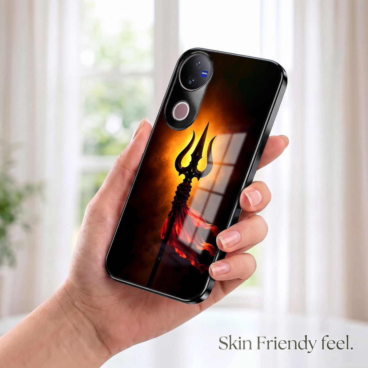 Vivo V50 5G Divine Trishul Black Electroplated Glass Phone Back Case