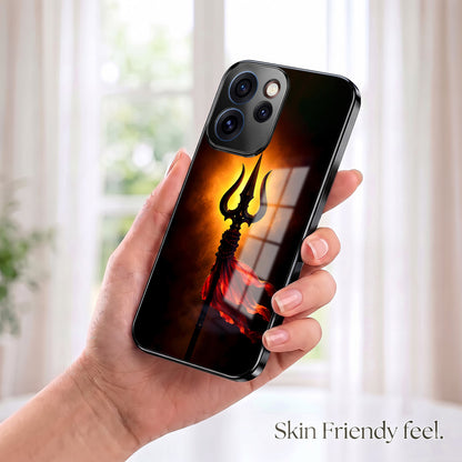 Oppo Reno 15 Pro Mini 5G Divine Trishul Black Electroplated Glass Phone Back Case