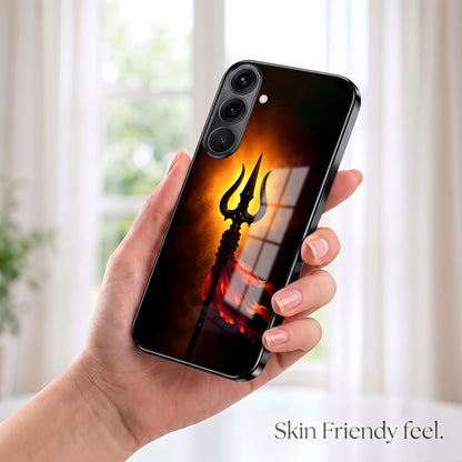 Samsung Galaxy A56 5G Divine Trishul Black Electroplated Glass Phone Back Case