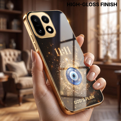 OnePlus 15 5G God’s Plan Evil Eye Gold Electroplated Glass Phone Back Case