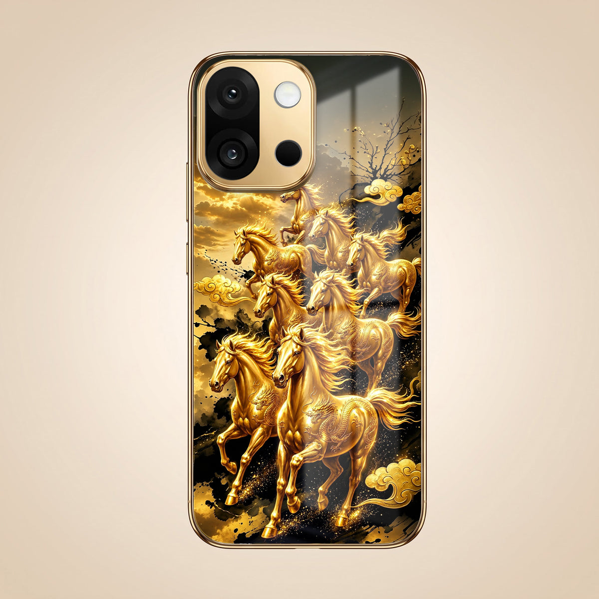 OnePlus 13s 5G Celestial Seven Horses Gold Electroplated Glass Phone Back Case
