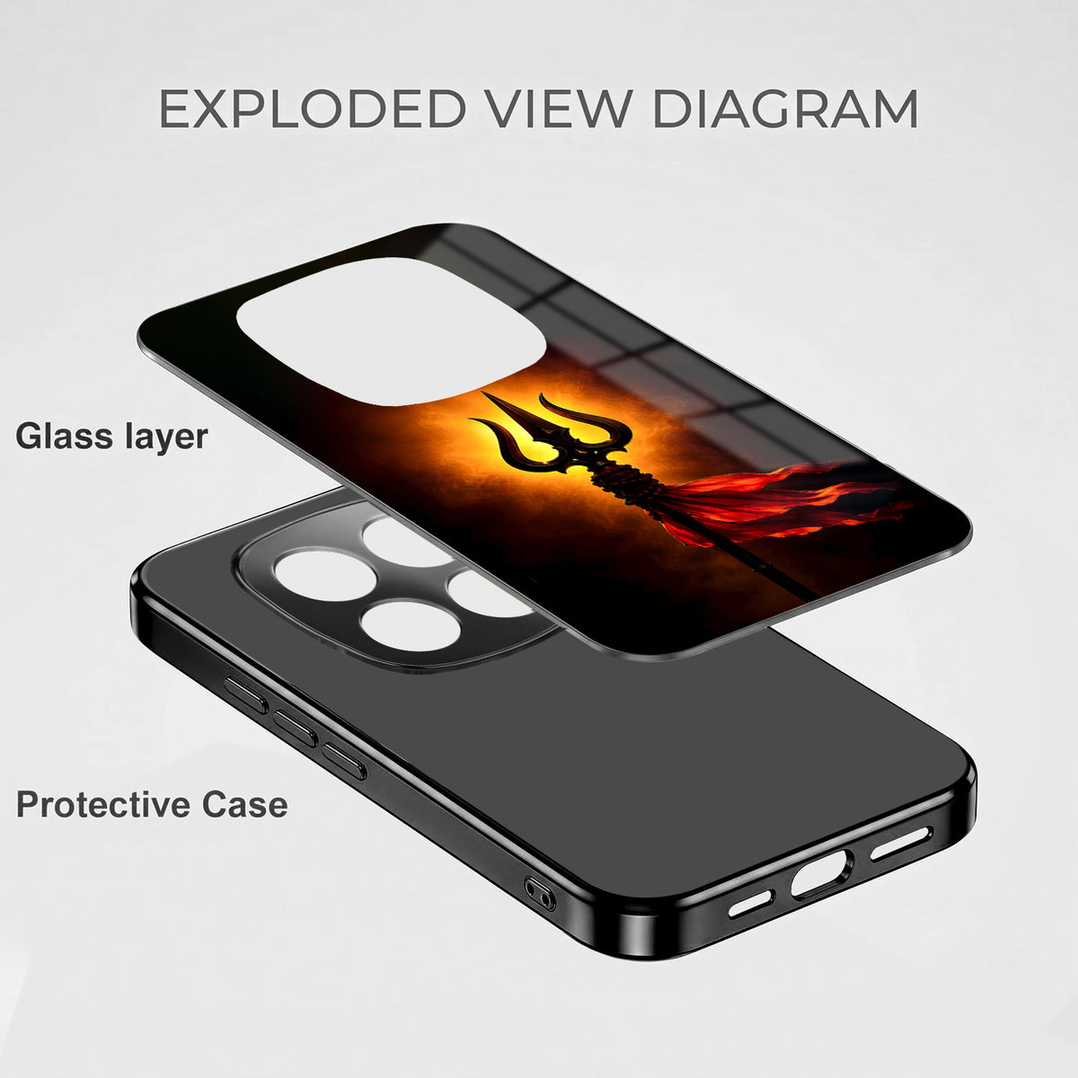 Redmi Note 15 Pro Plus 5G Divine Trishul Black Electroplated Glass Phone Back Case