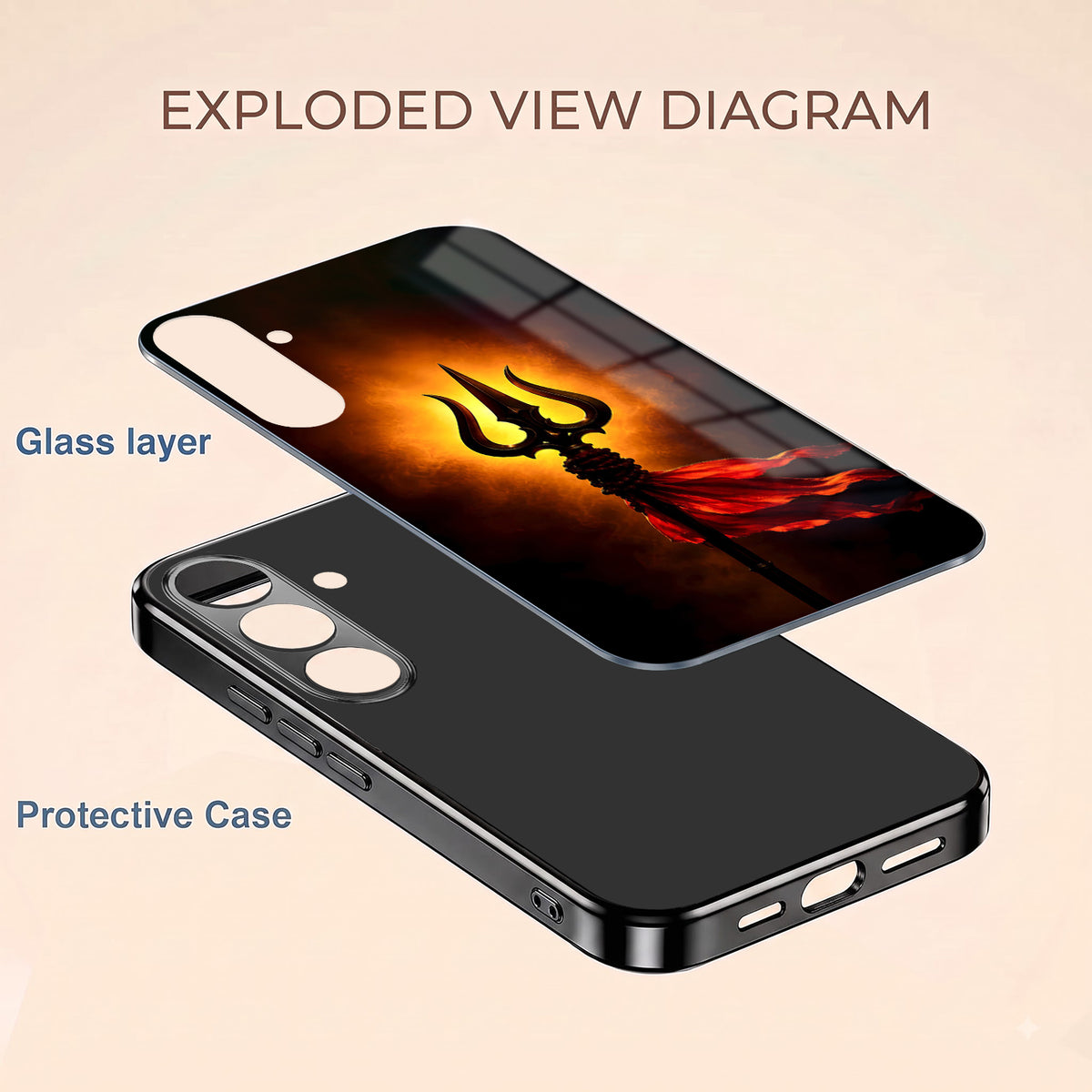 Samsung Galaxy A56 5G Divine Trishul Black Electroplated Glass Phone Back Case
