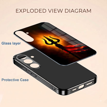 Samsung Galaxy A56 5G Divine Trishul Black Electroplated Glass Phone Back Case