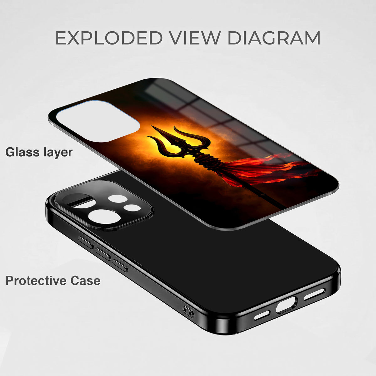 Oppo Reno 15 5G Divine Trishul Black Electroplated Glass Phone Back Case