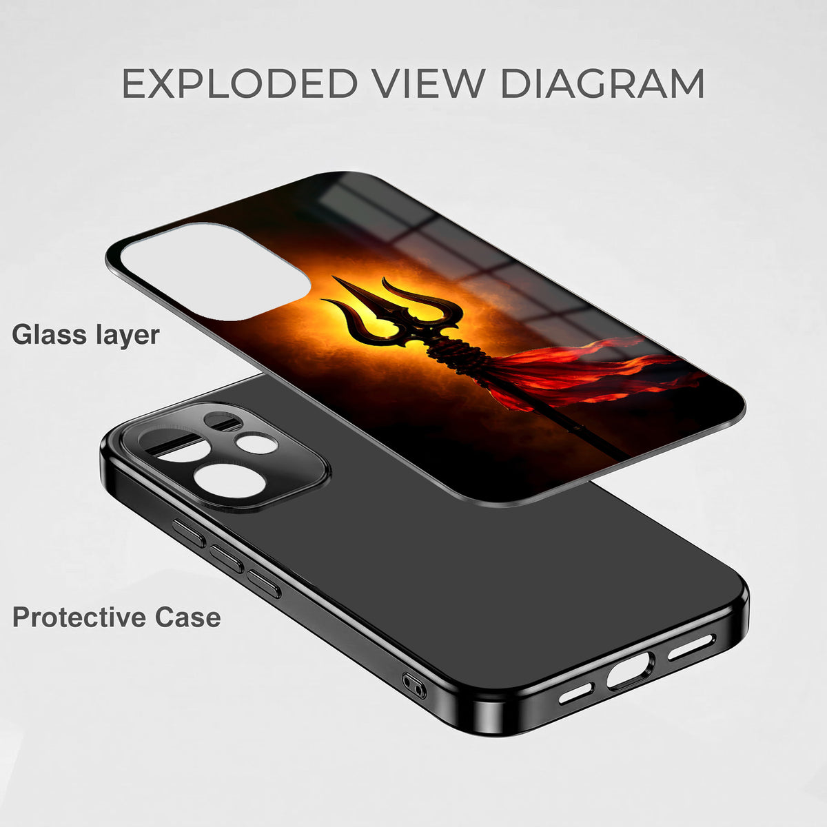 Oppo Reno 15 Pro Mini 5G Divine Trishul Black Electroplated Glass Phone Back Case