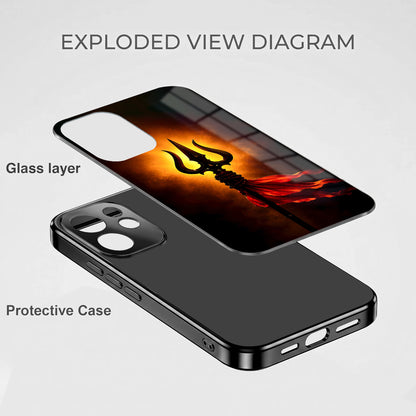 Oppo Reno 15 Pro Mini 5G Divine Trishul Black Electroplated Glass Phone Back Case
