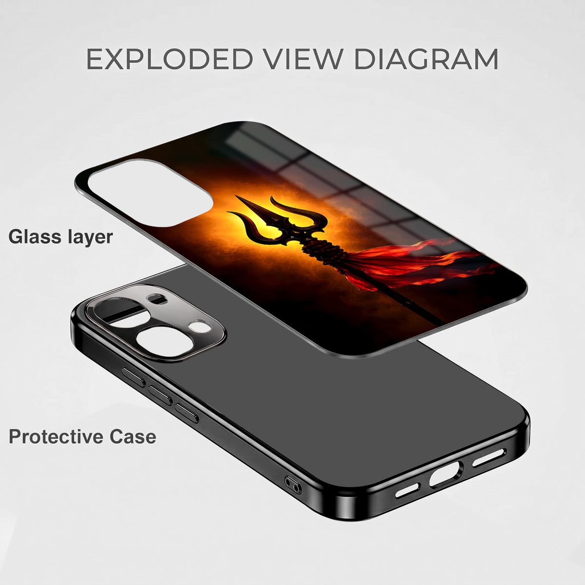 Vivo T5x 5G Divine Trishul Black Electroplated Glass Phone Back Case