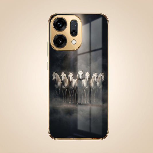 Oppo Reno 14 5G Running Horses Gold Electroplated Glass Phone Back Case