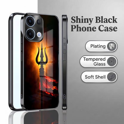 Oppo Reno 13 5G Divine Trishul Black Electroplated Glass Phone Back Case