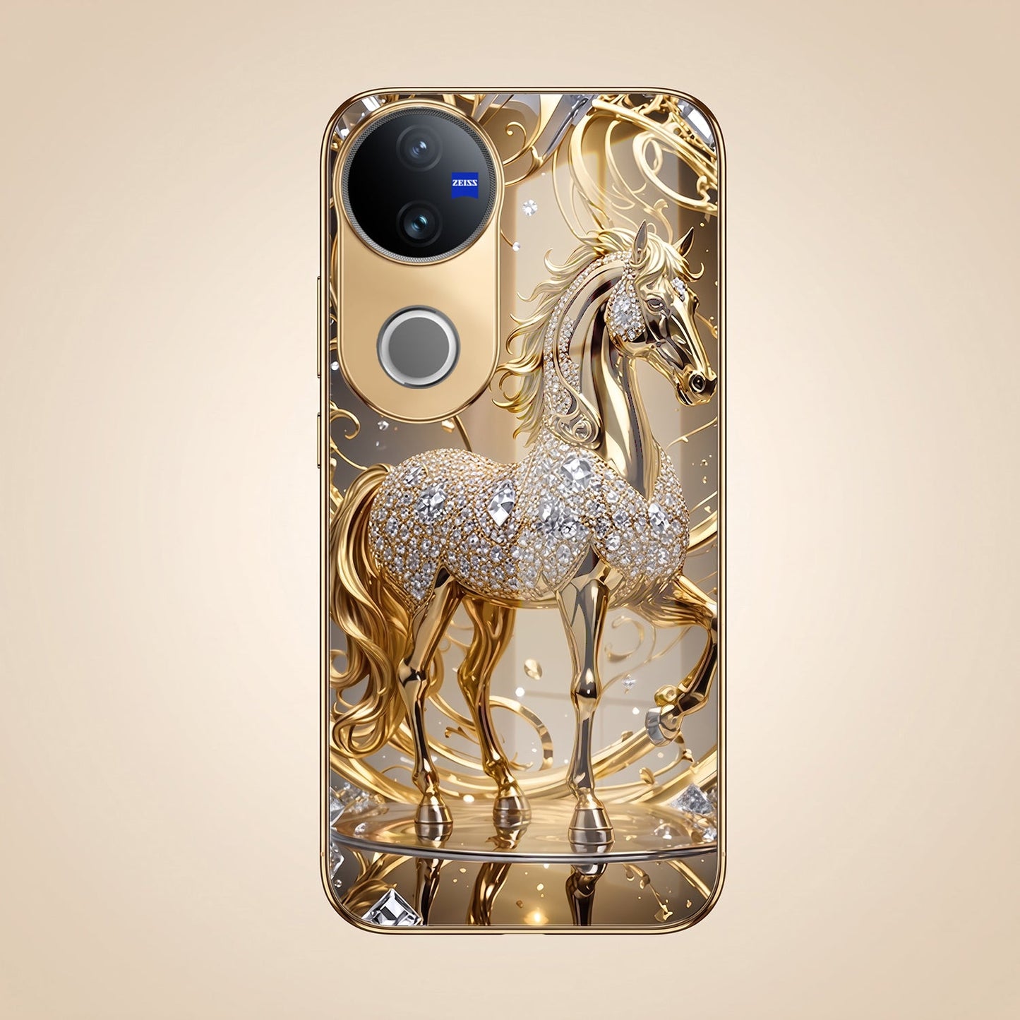 Vivo V50 5G Luxury Horse Texture Gold Electroplated Glass Phone Back Case
