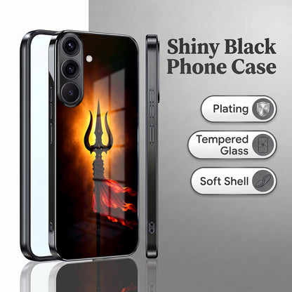 Samsung Galaxy A56 5G Divine Trishul Black Electroplated Glass Phone Back Case