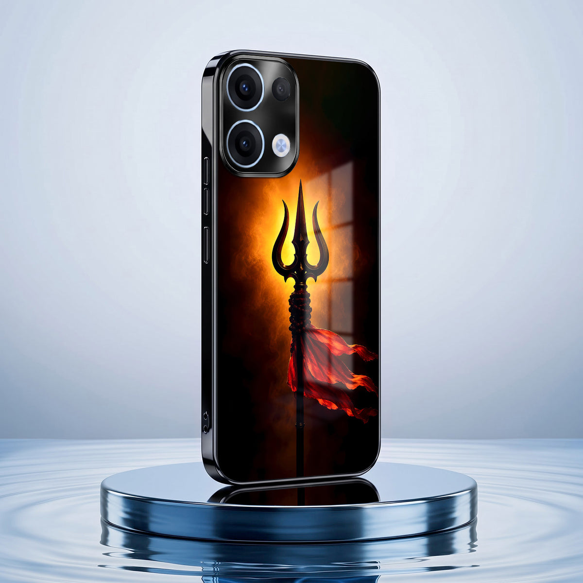 Oppo Reno 13 5G Divine Trishul Black Electroplated Glass Phone Back Case