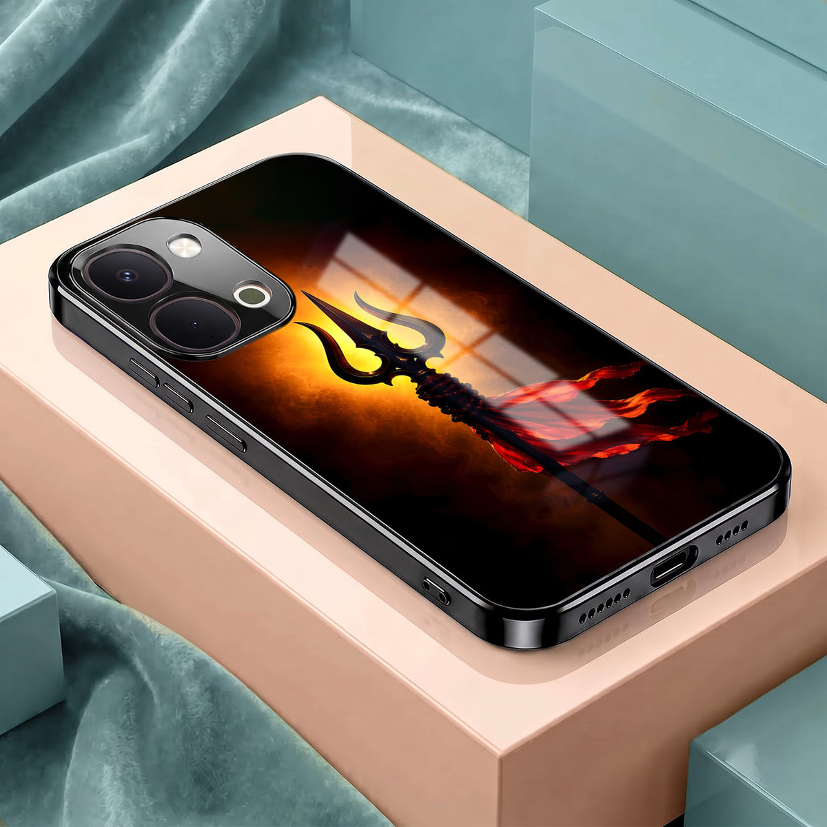 Vivo T5x 5G Divine Trishul Black Electroplated Glass Phone Back Case
