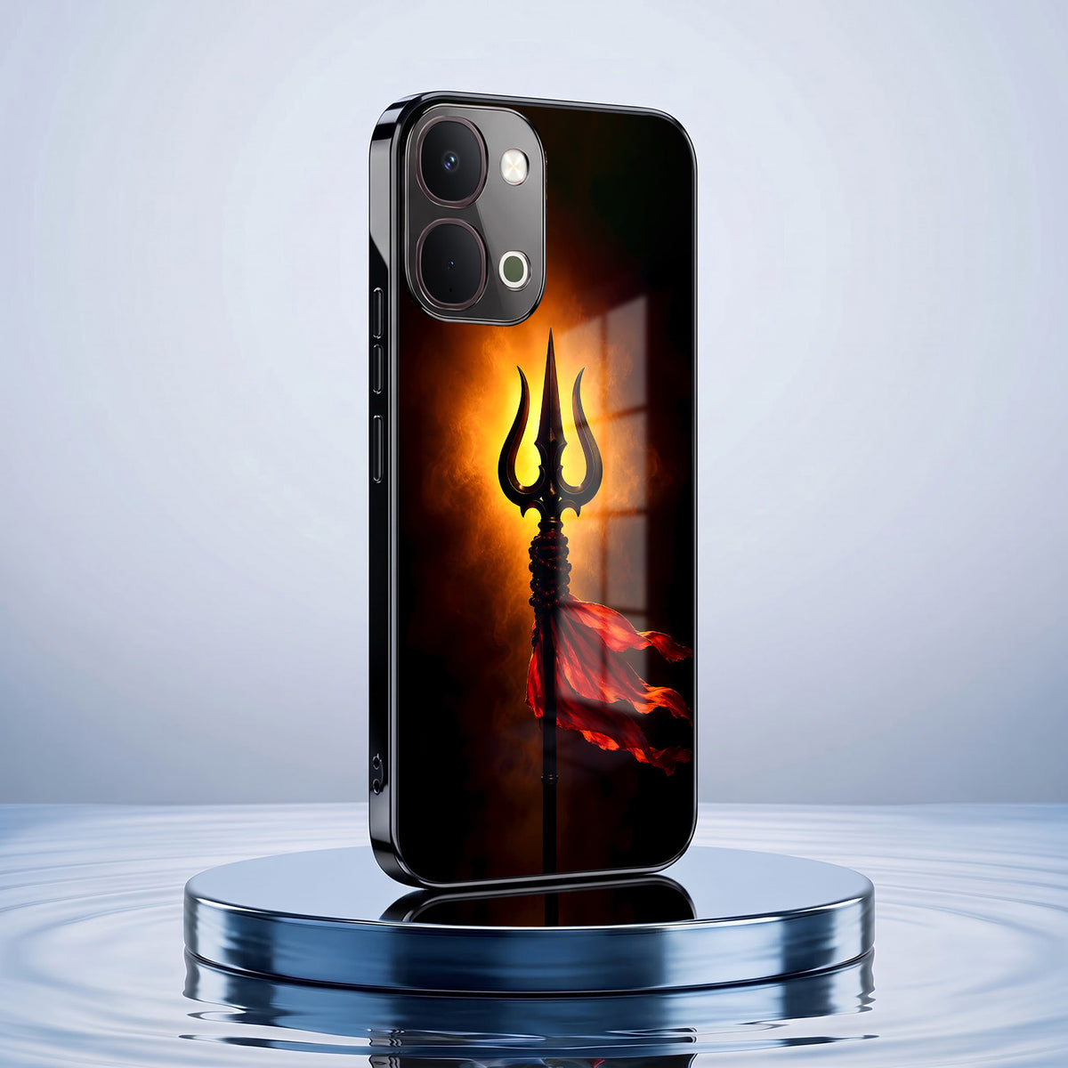 Vivo T5x 5G Divine Trishul Black Electroplated Glass Phone Back Case