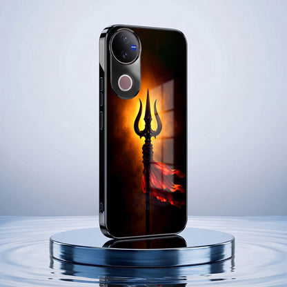 Vivo V50 5G Divine Trishul Black Electroplated Glass Phone Back Case