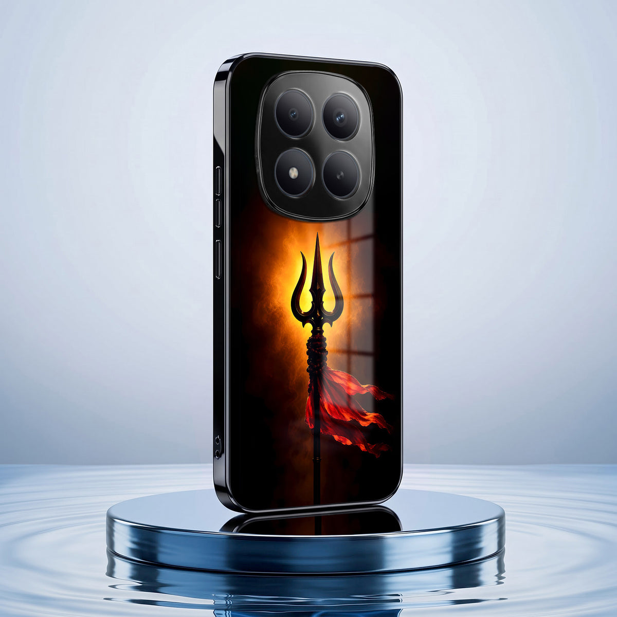 Redmi Note 15 Pro Plus 5G Divine Trishul Black Electroplated Glass Phone Back Case