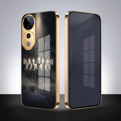 Vivo V40 Pro 5G Running Horses Gold Electroplated Glass Phone Back Case