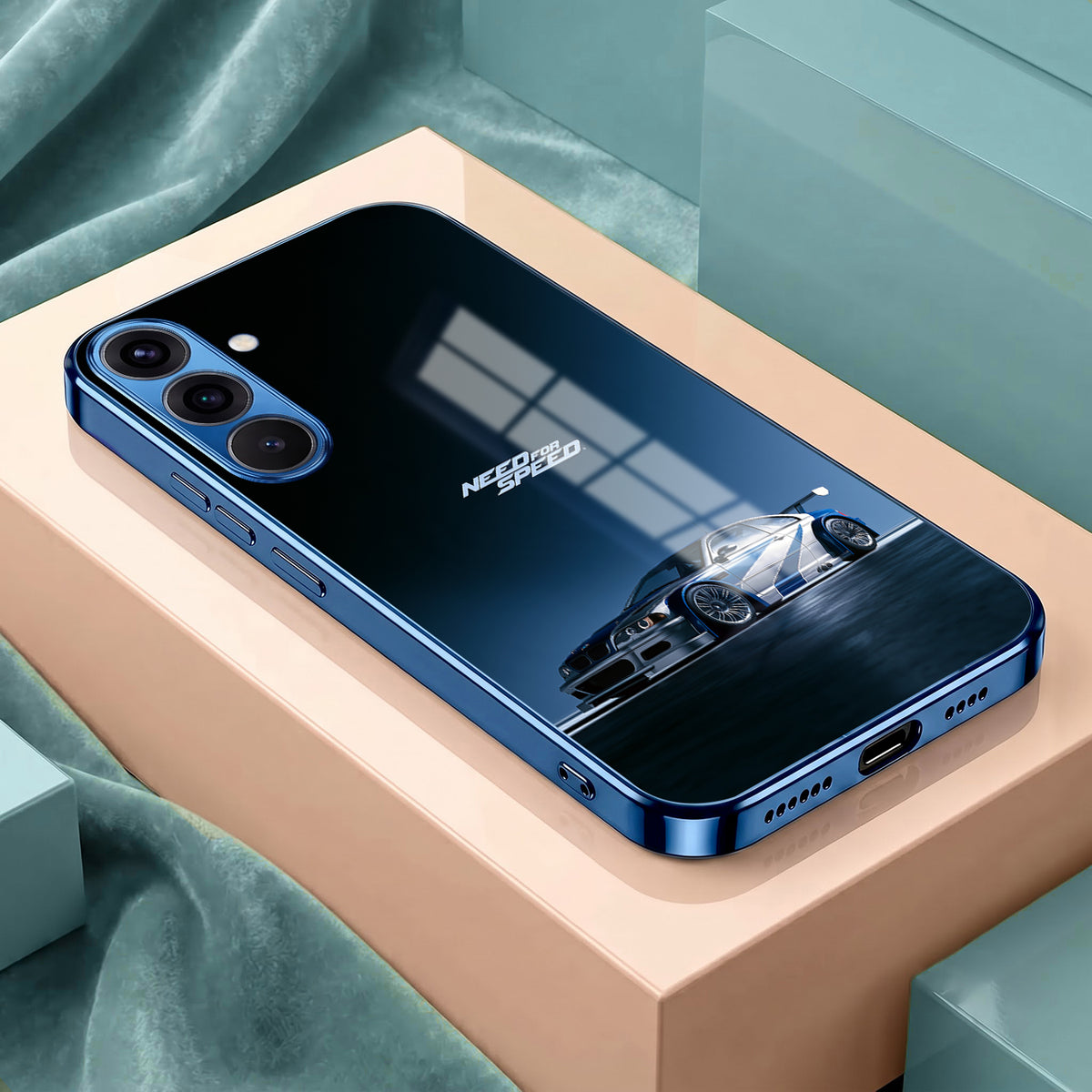 Samsung Galaxy A36 5G Need For Speed Blue Electroplated Glass Phone Back Case