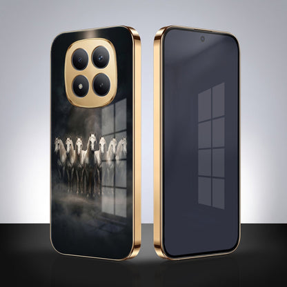 Redmi Note 15 Pro+ 5G Running Horses Gold Electroplated Glass Phone Back Case