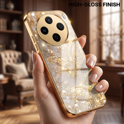 Vivo X200 5G Golden Butterfly Gold Electroplated Glass Phone Back Case