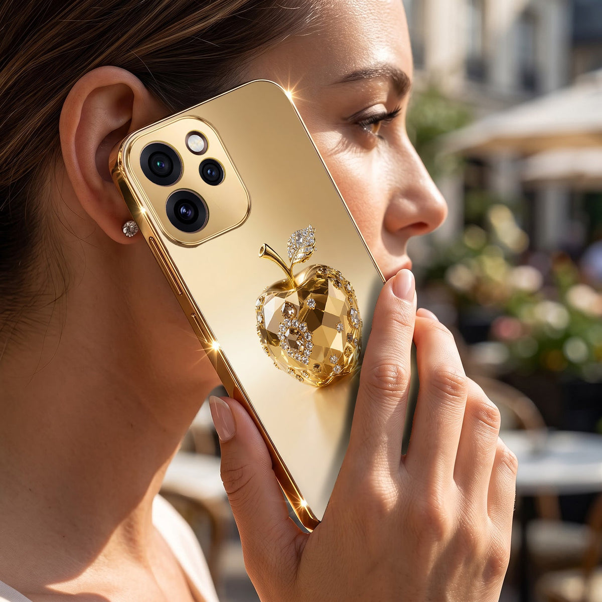 Oppo Reno 15 Pro Mini 5G Golden Apple Gold Electroplated Glass Phone Back Case