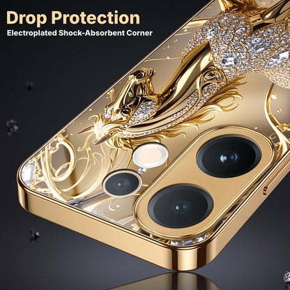 Vivo V60e 5G Luxury Horse Texture Gold Electroplated Glass Phone Back Case