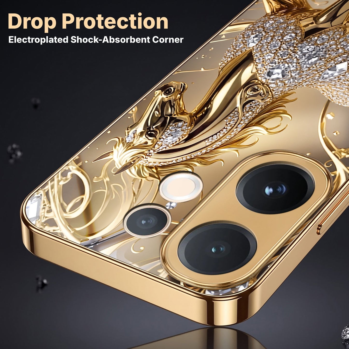 Vivo V60 5G Luxury Horse Texture Gold Electroplated Glass Phone Back Case