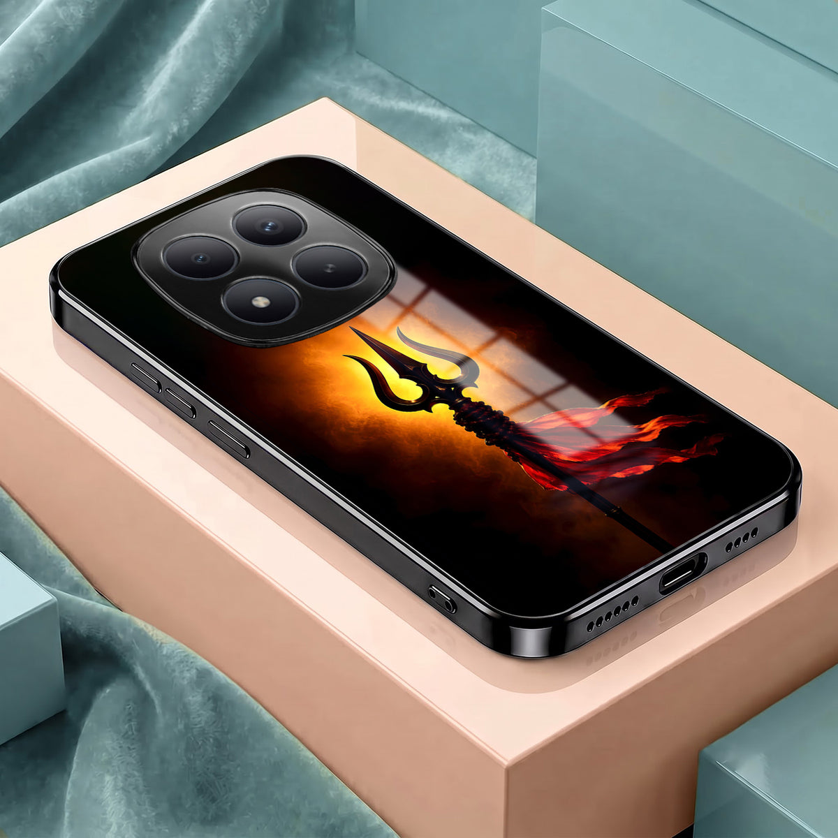 Redmi Note 15 Pro Plus 5G Divine Trishul Black Electroplated Glass Phone Back Case