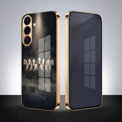 Samsung Galaxy A36 5G Running Horses Gold Electroplated Glass Phone Back Case