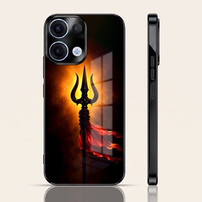 Oppo Reno 13 5G Divine Trishul Black Electroplated Glass Phone Back Case