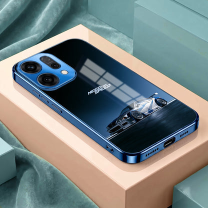 Oppo Reno 14 5G Need For Speed Blue Electroplated Glass Phone Back Case