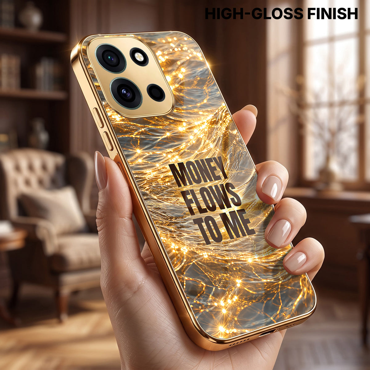 OnePlus Nord 6 5G Money Flows To Me Gold Electroplated Glass Phone Back Case