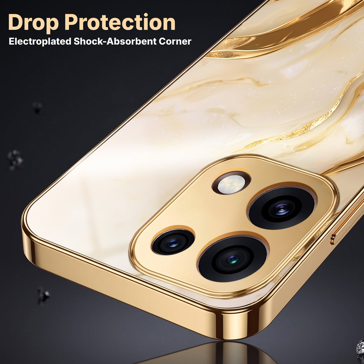 Oppo Reno 16C 5G Marvel Texture Gold Electroplated Glass Phone Back Case