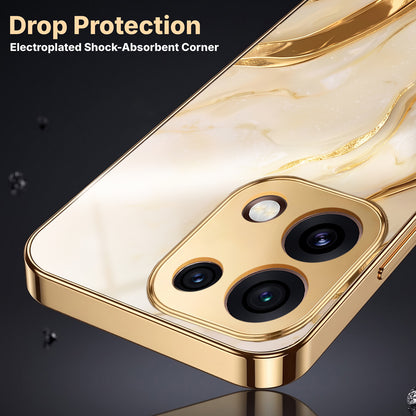 Oppo Reno 16C 5G Marvel Texture Gold Electroplated Glass Phone Back Case
