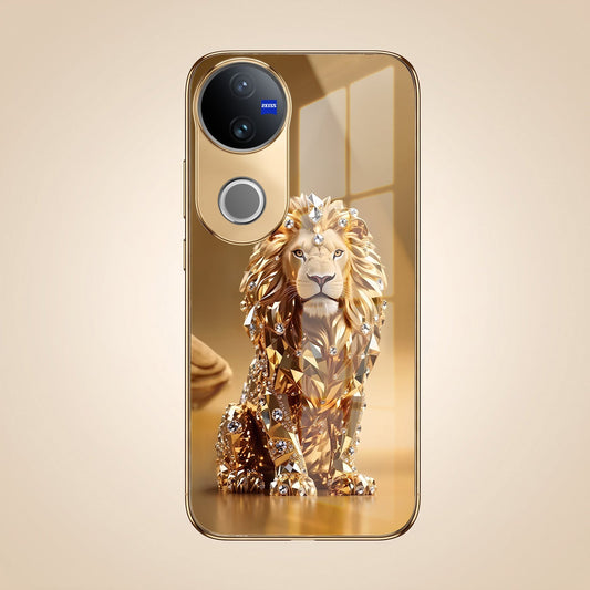 Vivo V50 5G Luxury Lion Gold Electroplated Glass Phone Back Case