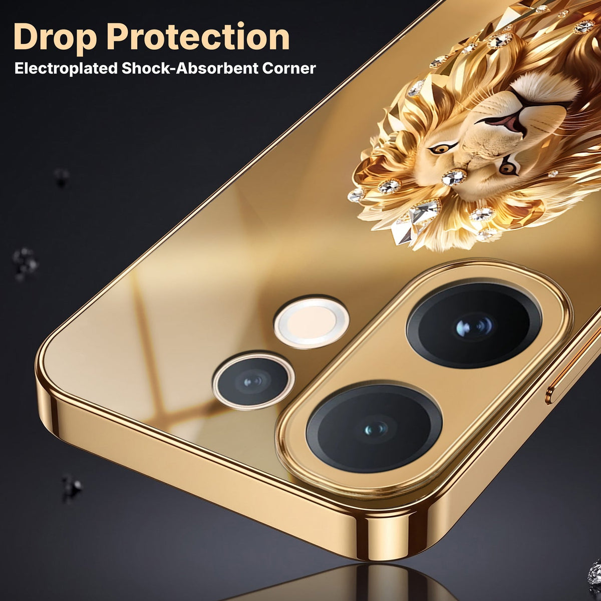 Vivo V60 5G Luxury Lion Gold Electroplated Glass Phone Back Case