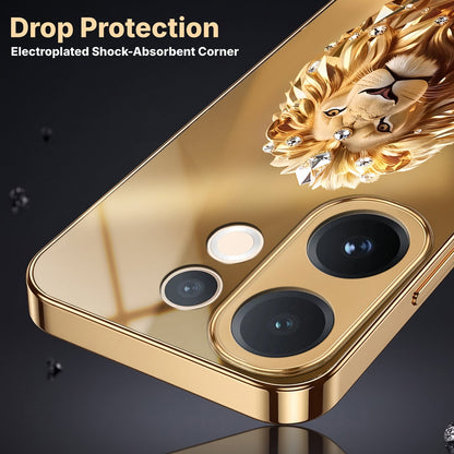 Vivo V60 5G Luxury Lion Gold Electroplated Glass Phone Back Case