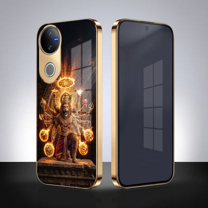 Vivo V50 5G Lord Narasimha Gold Electroplated Glass Phone Back Case