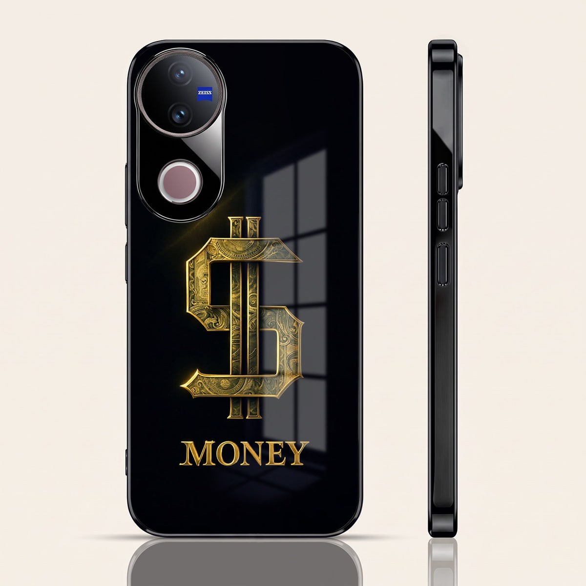 Vivo V50 5G Money Black Electroplated Glass Phone Back Case