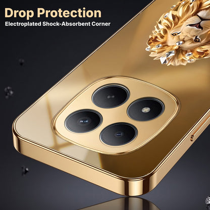 Redmi Note 15 Pro+ 5G Luxury Lion Gold Electroplated Glass Phone Back Case
