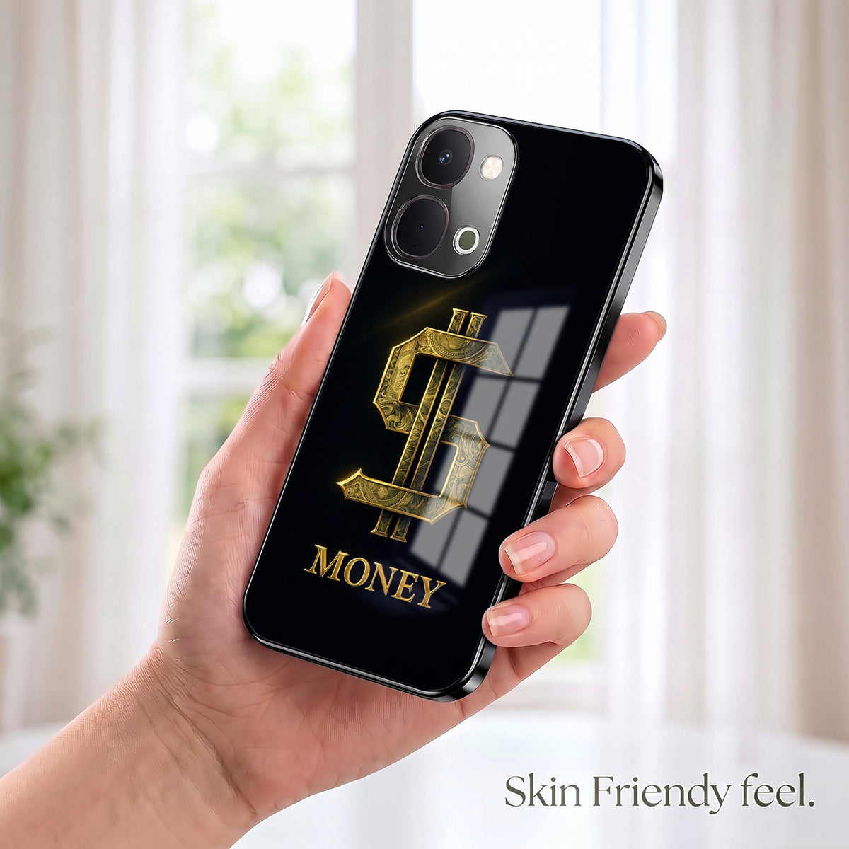 Vivo T5x 5G Money Black Electroplated Glass Phone Back Case